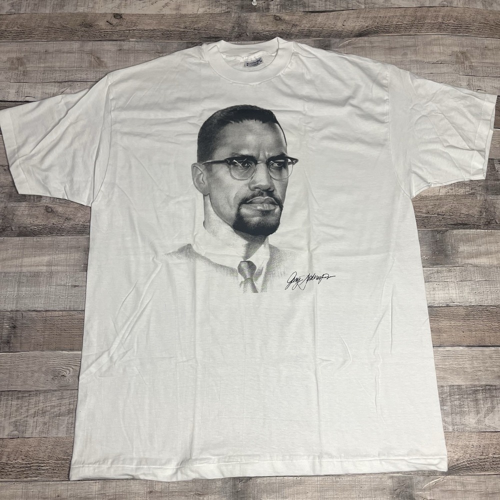 Malcolm X Shirt Size 2XL White Vintage Gary Saderup Artwork Portrait